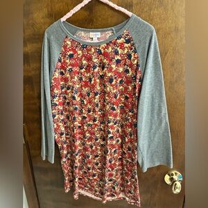 Women’s 2XL Top By LuLaRoe. 3/4 Length Gray Sleeves, Multi Colored Pattern.